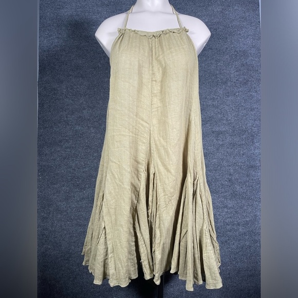 Free People Womens L Catching Rays Green Boho Fairy Raw Hem Halter Tunic Dress - Picture 4 of 12
